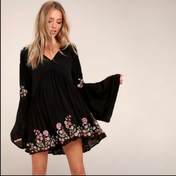 Free People XS Te Amo Mini Dress Embroidered Black - Picture 2 of 16